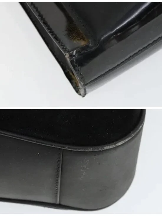 GUCCI Bamboo Hand Bag Patent leather 2 Set Black Auth bs33355 - Picture 16 of 16